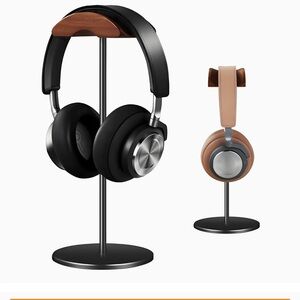 New Black Headphone Stand Headset Holder with Wood and Aluminum Desktop Stand